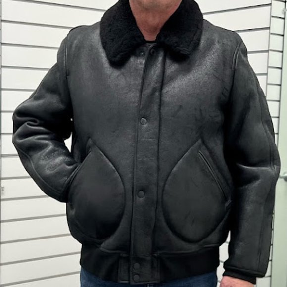 Chevignon Men's Aviator Black Leather Jacket Size XXL - Picture 9 of 14